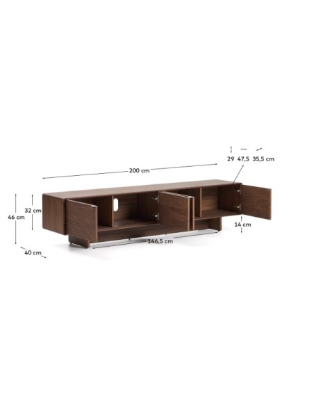 Mueble TV Norlen 4 puertas de chapa de nogal FSC Mix Credit 200 x 46 cm - Kave Home