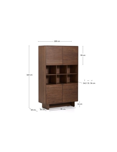 Aparador alto Norlen 4 puertas de chapa de nogal FSC Mix Credit 100 x 163 cm - Kave Home