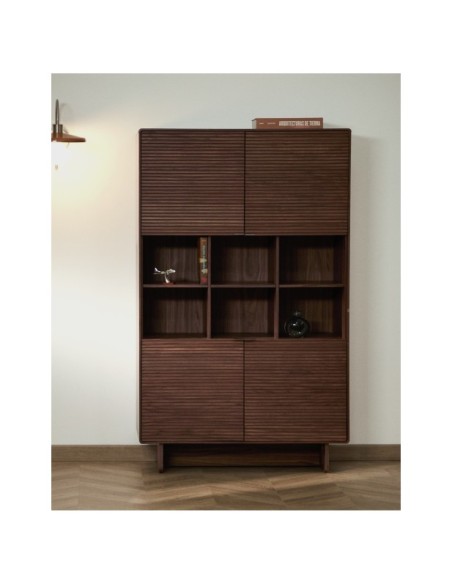 Aparador alto Norlen 4 puertas de chapa de nogal FSC Mix Credit 100 x 163 cm - Kave Home