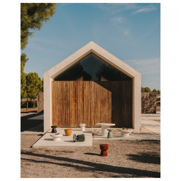 Mesa auxiliar Pada de terrazo blanco...