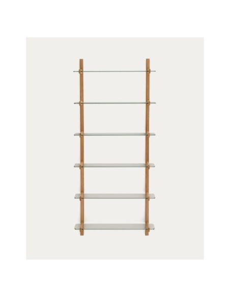 Estantería modular Sitra 6 baldas de cristal y madera maciza roble 90 cm FSC Mix Credit - Kave Home