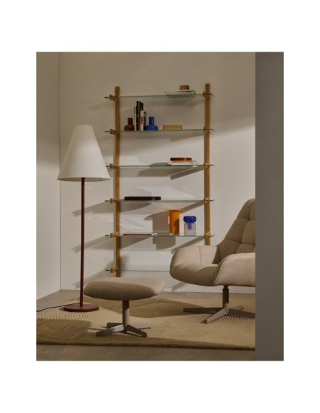 Estantería modular Sitra 6 baldas de cristal y madera maciza roble 90 cm FSC Mix Credit - Kave Home