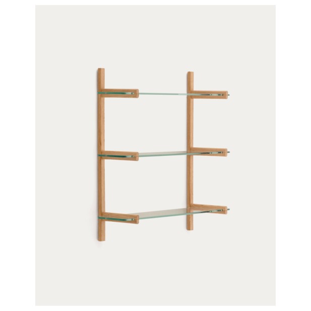 Estantería modular Sitra 3 baldas de cristal y madera maciza roble 90 cm FSC Mix Credit - Kave Home