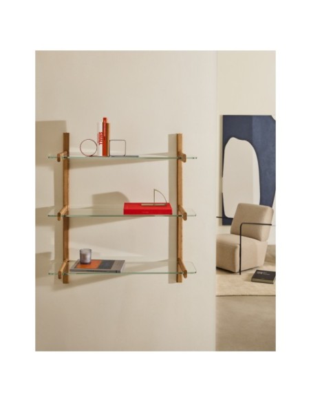Estantería modular Sitra 3 baldas de cristal y madera maciza roble 90 cm FSC Mix Credit - Kave Home