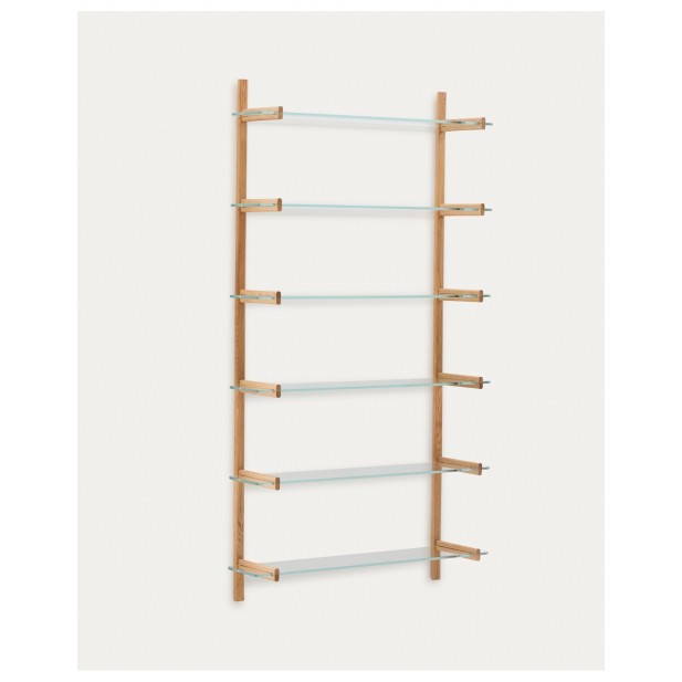 Estantería modular Sitra 6 baldas de cristal y madera maciza roble 110 cm FSC Mix Credit - Kave Home