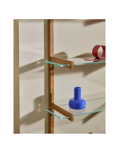 Estantería modular Sitra 6 baldas de cristal y madera maciza roble 110 cm FSC Mix Credit - Kave Home