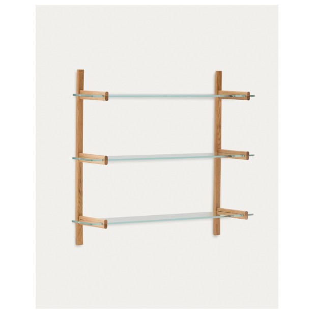 Estantería modular Sitra 3 baldas de cristal y madera maciza roble 110 cm FSC Mix Credit - Kave Home