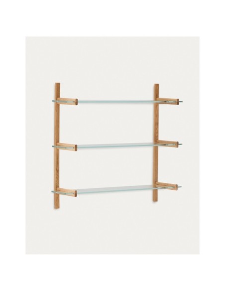 Estantería modular Sitra 3 baldas de cristal y madera maciza roble 110 cm FSC Mix Credit - Kave Home