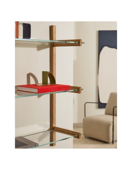 Estantería modular Sitra 3 baldas de cristal y madera maciza roble 110 cm FSC Mix Credit - Kave Home