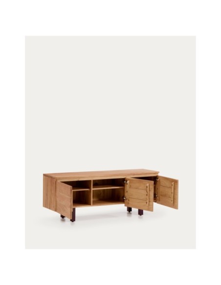 Mueble TV Uxue 3 puertas de madera maciza de acacia con acabado blanqueado 150 x 58 cm - Kave Home