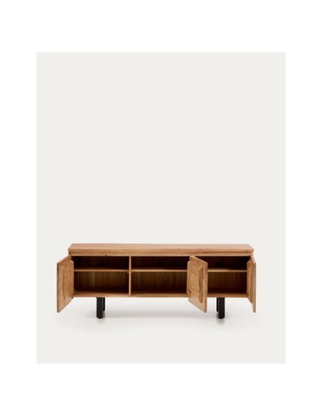 Mueble TV Uxue 3 puertas de madera maciza de acacia con acabado blanqueado 150 x 58 cm - Kave Home