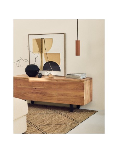 Mueble TV Uxue 3 puertas de madera maciza de acacia con acabado blanqueado 150 x 58 cm - Kave Home