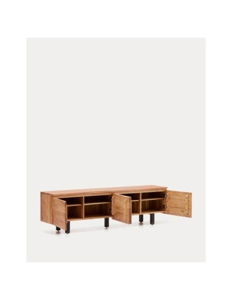 Mueble TV Uxue 3 puertas de madera maciza de acacia con acabado blanqueado 200 x 58 cm - Kave Home