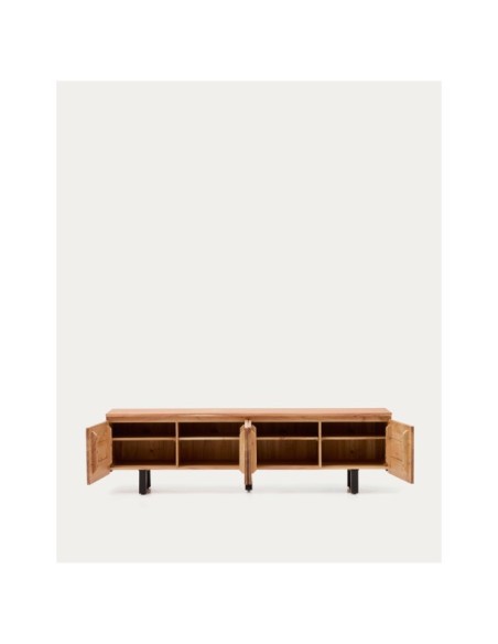 Mueble TV Uxue 3 puertas de madera maciza de acacia con acabado blanqueado 200 x 58 cm - Kave Home