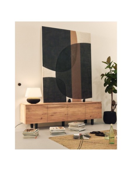 Mueble TV Uxue 3 puertas de madera maciza de acacia con acabado blanqueado 200 x 58 cm - Kave Home