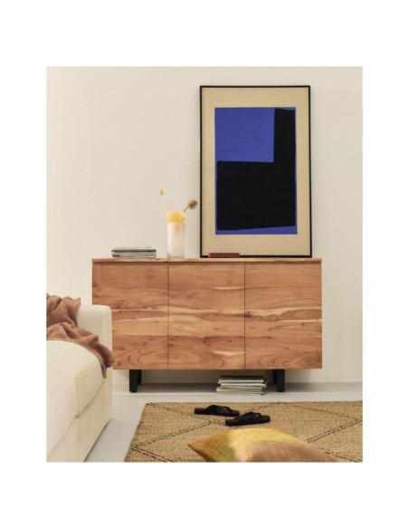 Aparador Uxue 3 puertas de madera maciza de acacia con acabado blanqueado 150 x 88 cm - Kave Home