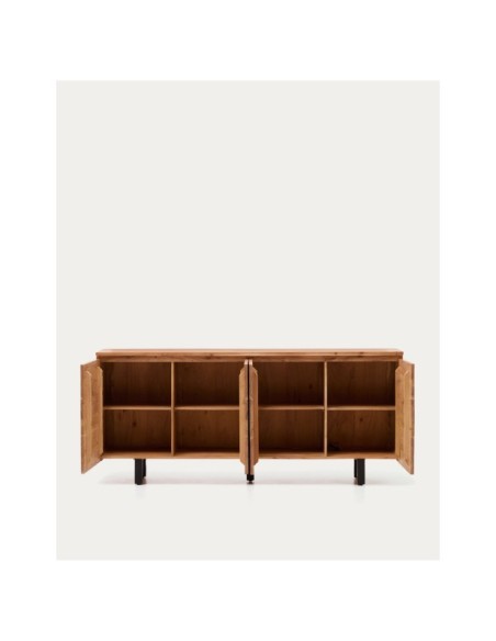 Aparador Uxue 4 puertas de madera maciza de acacia con acabado blanqueado 200 x 88 cm - Kave Home