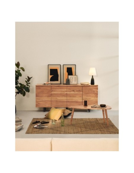 Aparador Uxue 4 puertas de madera maciza de acacia con acabado blanqueado 200 x 88 cm - Kave Home