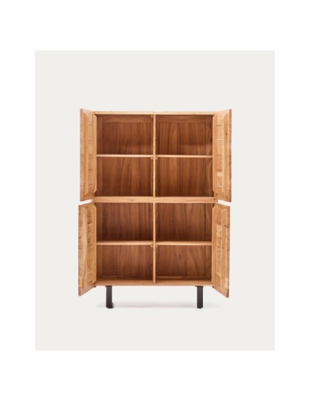 Aparador alto Uxue 4 puertas de madera maciza de acacia con acabado blanqueado y acero negro 100 x 155 cm - Kave Home