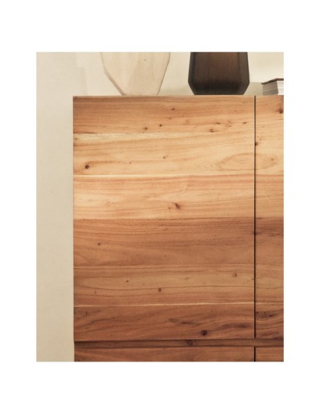 Aparador alto Uxue 4 puertas de madera maciza de acacia con acabado blanqueado y acero negro 100 x 155 cm - Kave Home