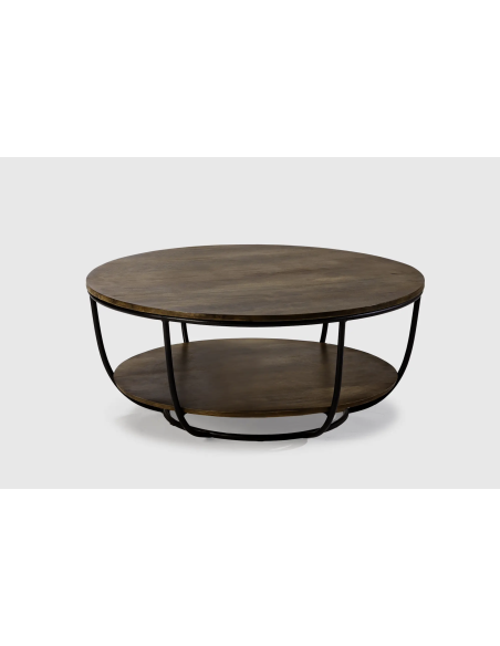 Mesa de Centro VALL Ø90 cm, Mango Natural / Metal. Vackart