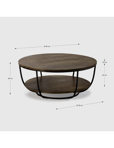 Mesa de Centro VALL Ø90 cm, Mango Natural / Metal