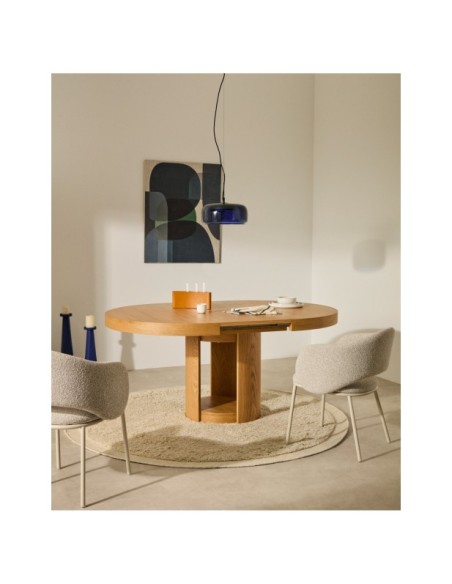 Mesa extensible redonda Artis de madera maciza y chapa de roble FSC 100% 120 (170) x 80 cm - Kave Home