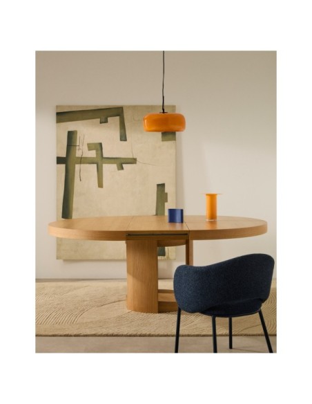 Mesa extensible redonda Artis de madera maciza y chapa de roble FSC 100% 150 (200) x 80 cm - Kave Home