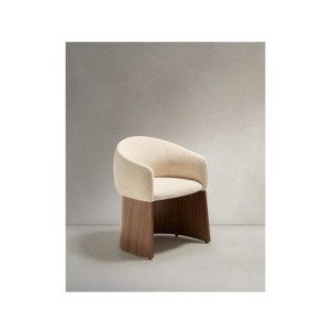 Silla Bosca de chenilla beige y chapa de nogal FSC 100% -...