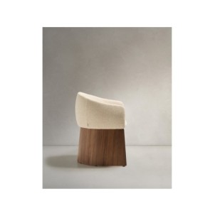 Silla Bosca de chenilla beige y chapa de nogal FSC 100% -... 2