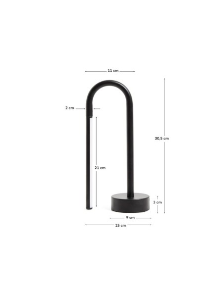Lámpara de mesa portátil Bow de aluminio negro - Kave Home