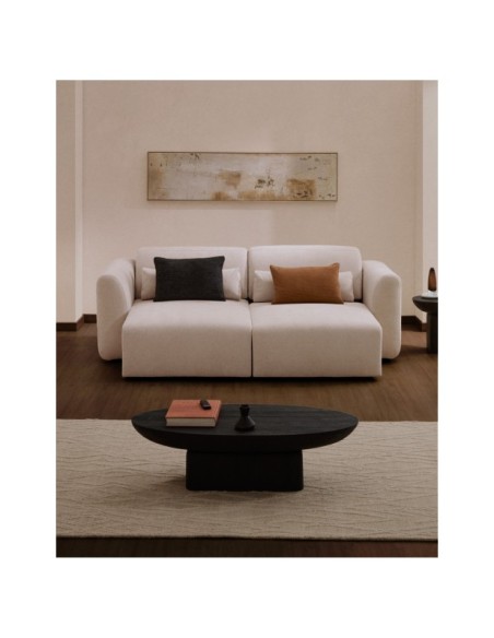 Sofá Lares 3 plazas con asientos deslizantes motorizados y cabezal reclinable de chenilla beige 240 cm - Kave Home