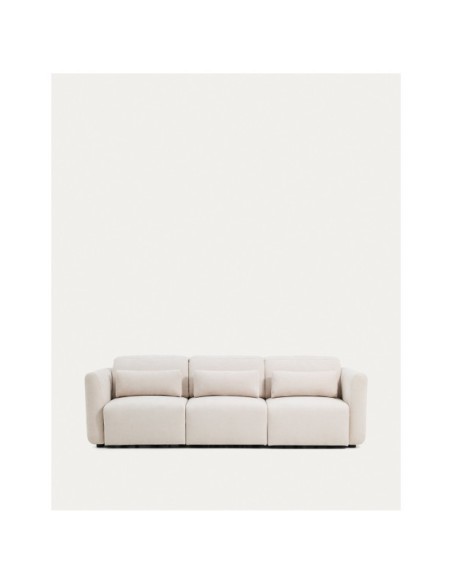 Sofá Lares 3 plazas con asientos deslizantes motorizados y cabezal reclinable de chenilla beige 255 cm - Kave Home