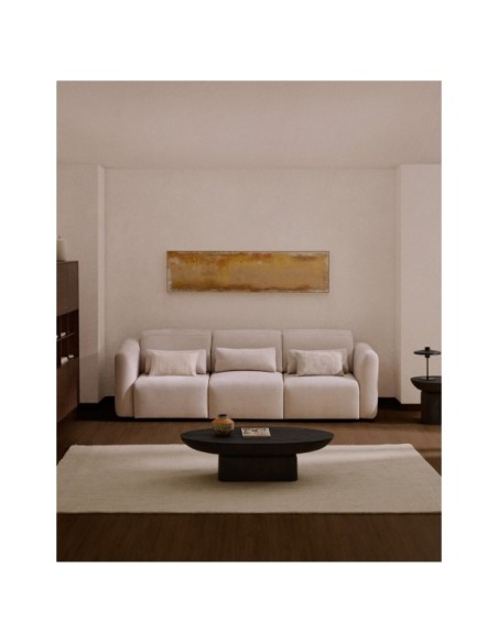 Sofá Lares 3 plazas con asientos deslizantes motorizados y cabezal reclinable de chenilla beige 255 cm - Kave Home