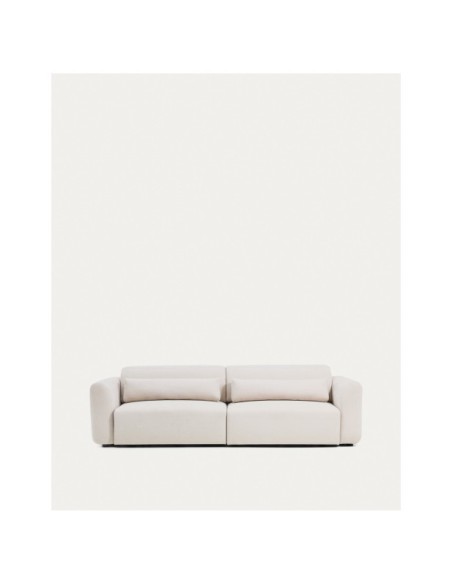 Sofá Lares 4 plazas con asientos deslizantes motorizados y cabezal reclinable de chenilla beige 290 cm - Kave Home