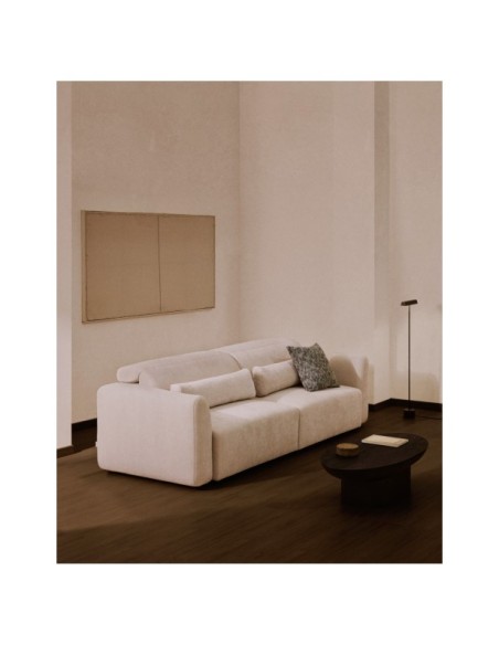 Sofá Lares 4 plazas con asientos deslizantes motorizados y cabezal reclinable de chenilla beige 290 cm - Kave Home