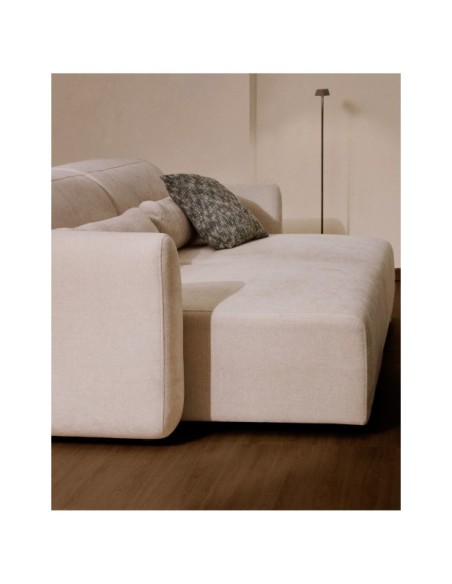Sofá Lares 4 plazas con asientos deslizantes motorizados y cabezal reclinable de chenilla beige 290 cm - Kave Home