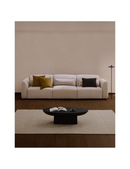 Sofá Lares 5 plazas con asientos deslizantes motorizados y cabezal reclinable de chenilla beige 335 cm - Kave Home