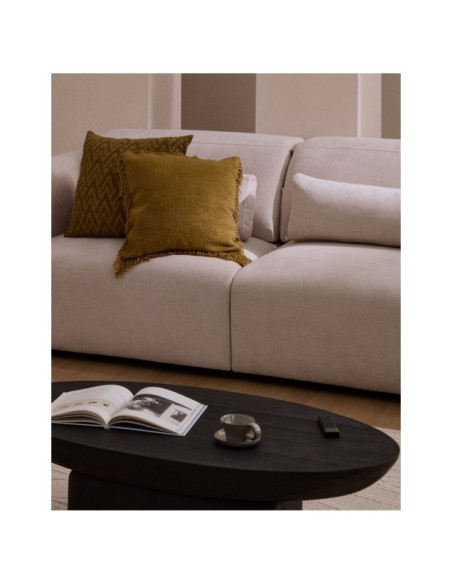 Sofá Lares 5 plazas con asientos deslizantes motorizados y cabezal reclinable de chenilla beige 335 cm - Kave Home