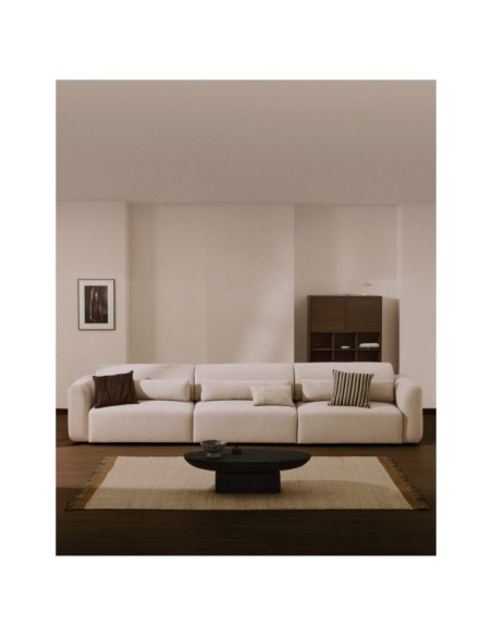 Sofá Lares 6 plazas con asientos deslizantes motorizados y cabezal reclinable de chenilla beige 410 cm - Kave Home