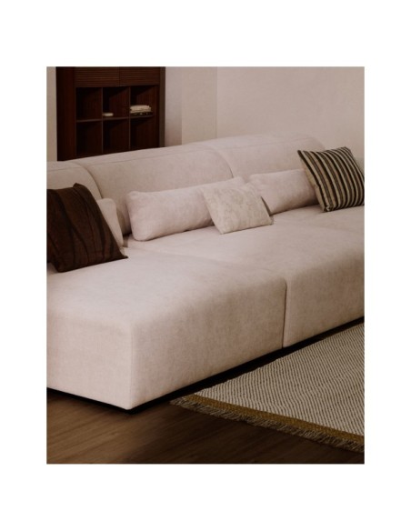 Sofá Lares 6 plazas con asientos deslizantes motorizados y cabezal reclinable de chenilla beige 410 cm - Kave Home