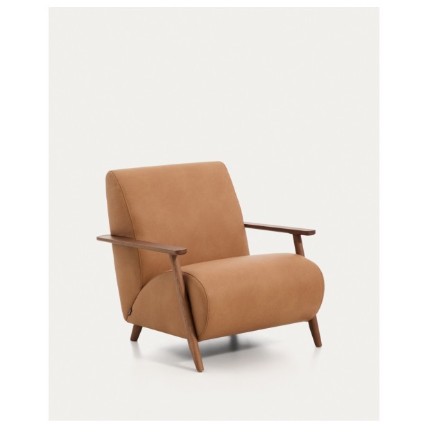Butaca Meghan de piel marrón y madera...