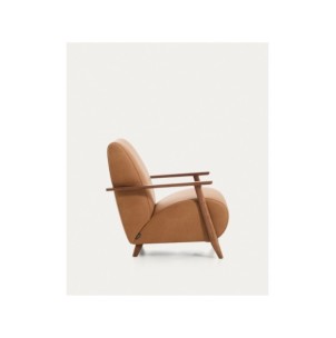 Butaca Meghan de piel marrón y madera maciza de fresno... 2