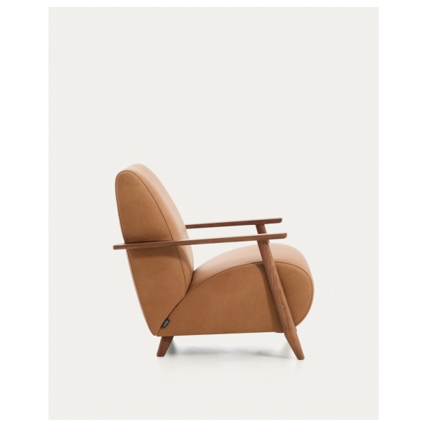 Butaca Meghan de piel marrón y madera...