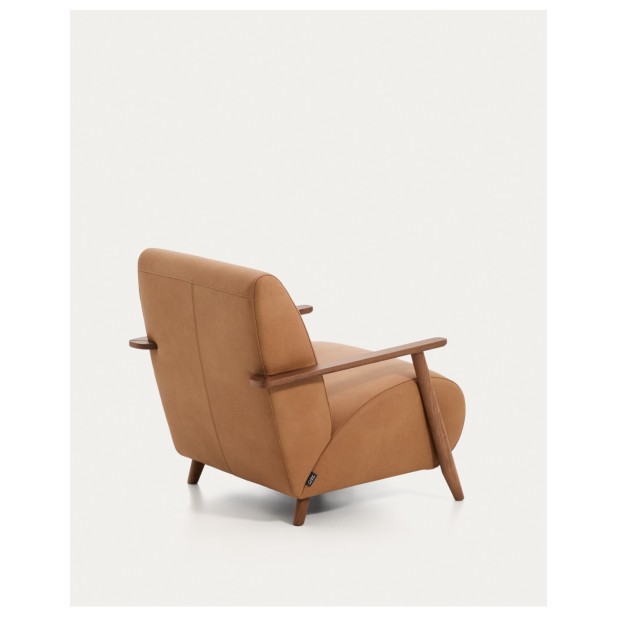 Butaca Meghan de piel marrón y madera...