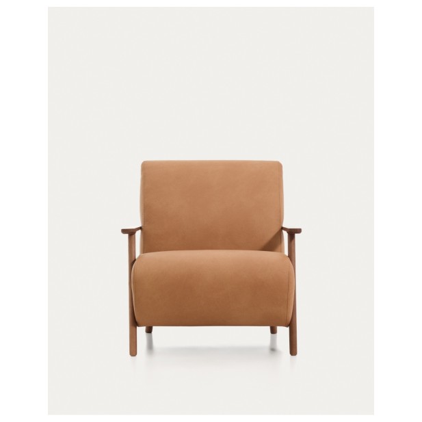 Butaca Meghan de piel marrón y madera...