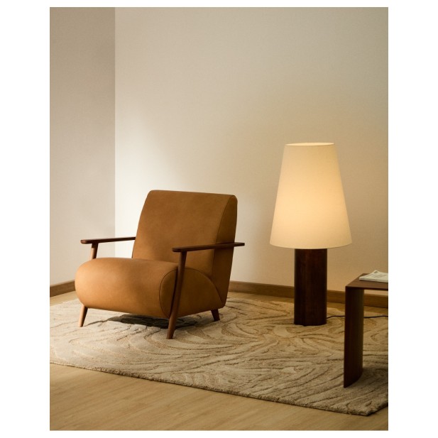 Butaca Meghan de piel marrón y madera...