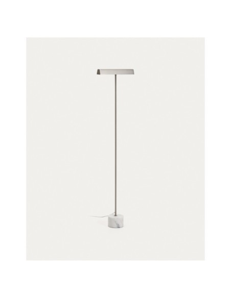 Lámpara de pie Lynor de acero cepillado con base de mármol blanco - Kave Home