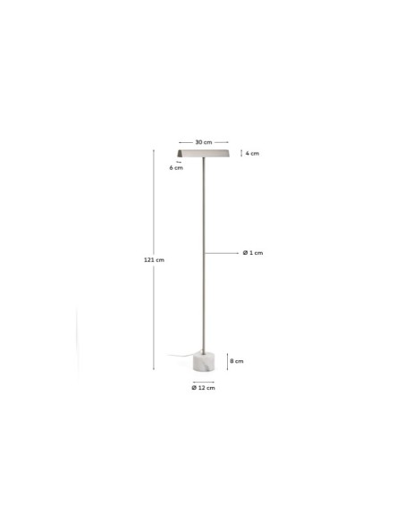 Lámpara de pie Lynor de acero cepillado con base de mármol blanco - Kave Home