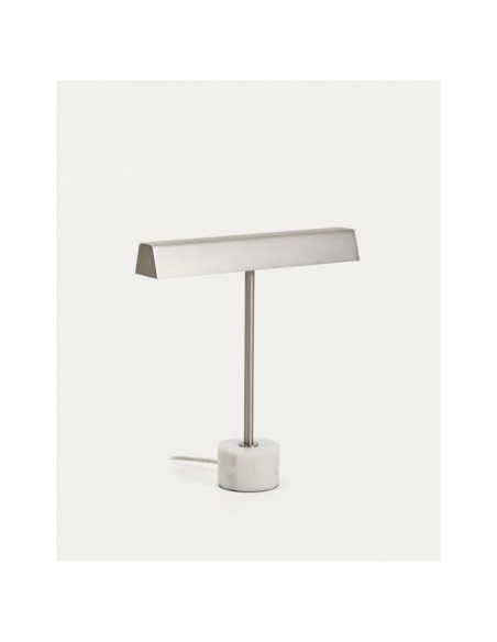 Lámpara de mesa Lynor de metal cepillado con base de mármol blanco - Kave Home